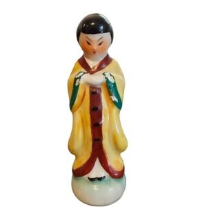 Vintage Japanese Women Salt Shaker Figurine Asian 4" Yellow Dress
